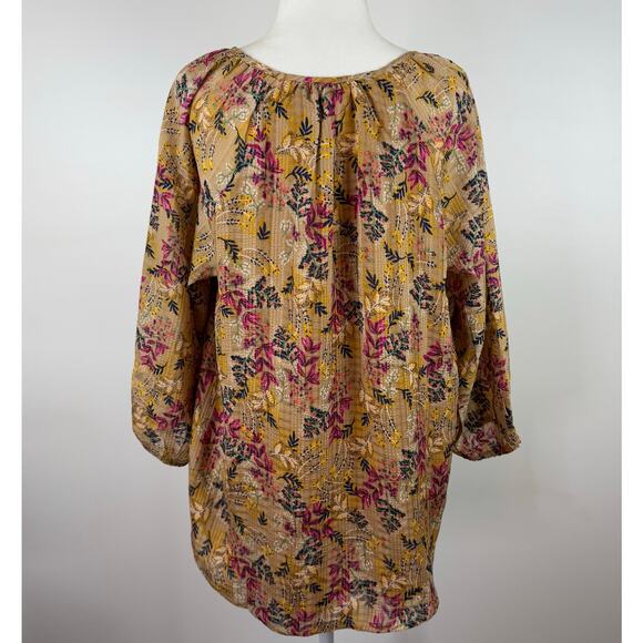 Loft Womens Floral Tie Neck Blouse in Amber Sz M Office Boho Casual Peasant Fall - Picture 3 of 16